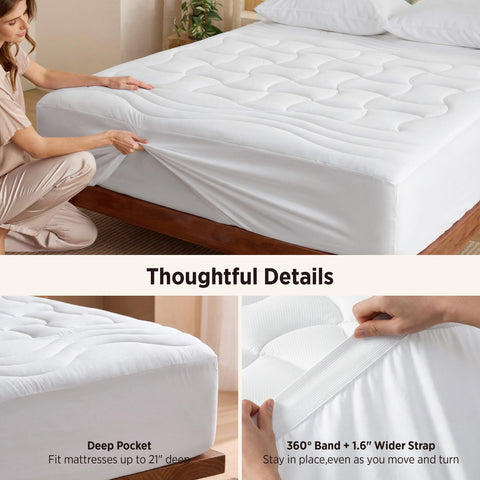 Bedsure size comparison with ruler illustrating 78x80 inch fit and deep pocket capacity