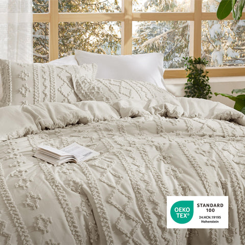 Bedsure comforter on king bed showing oversized drape and coverage