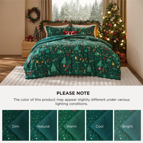 Bedsure queen comforter on bed with scale comparison showing full 90 by 90 coverage