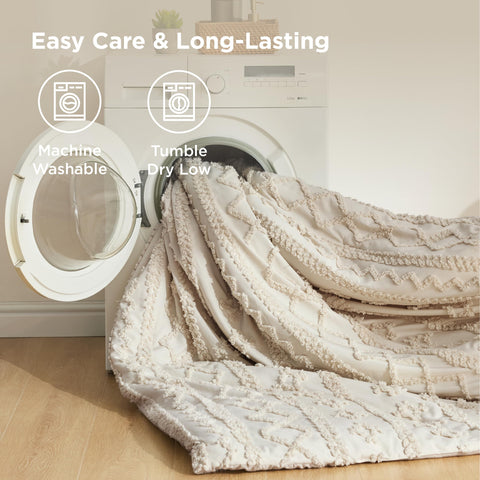 Bedsure on California King bed illustrating full coverage and drape