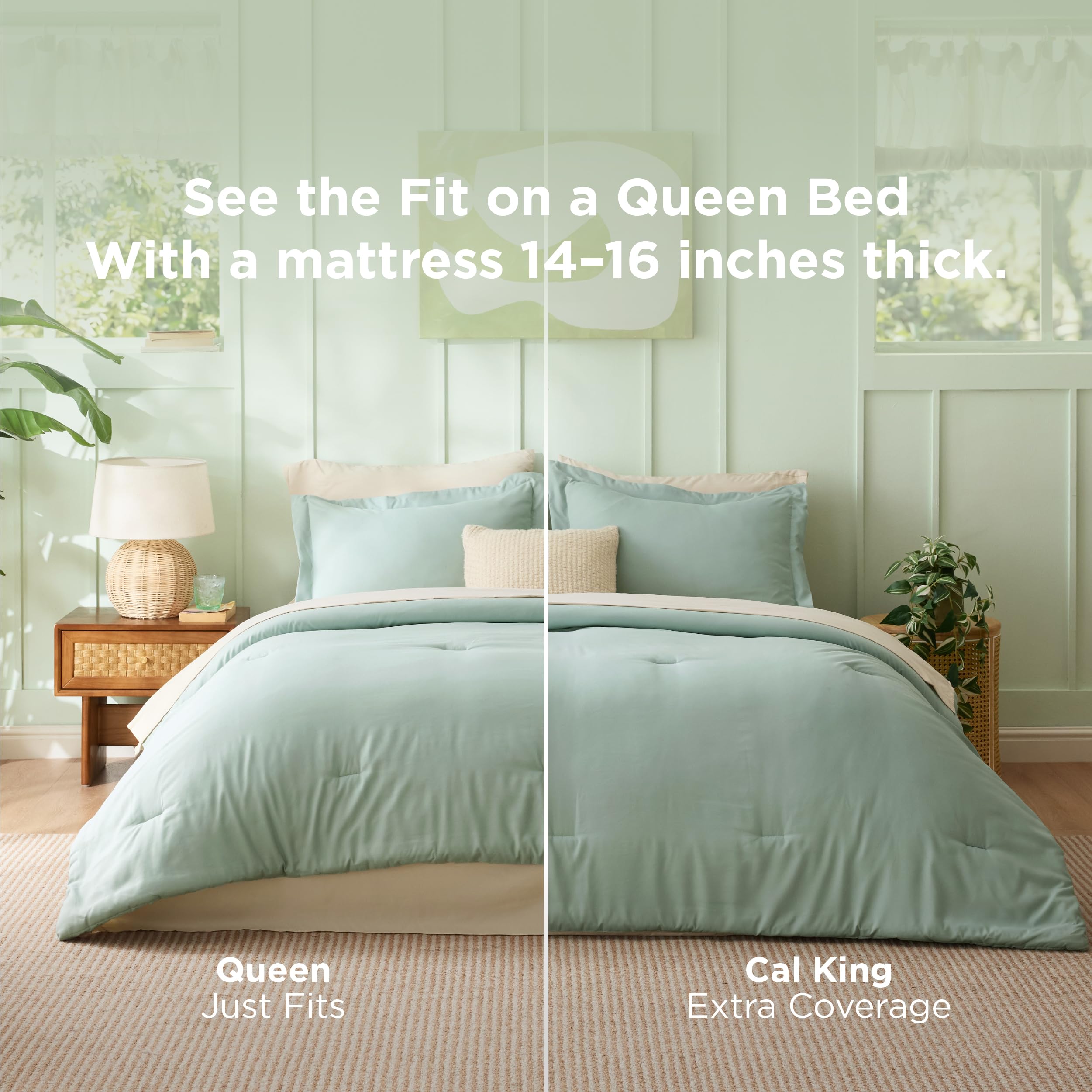 Bedsure queen bed scale comparison showing generous comforter coverage