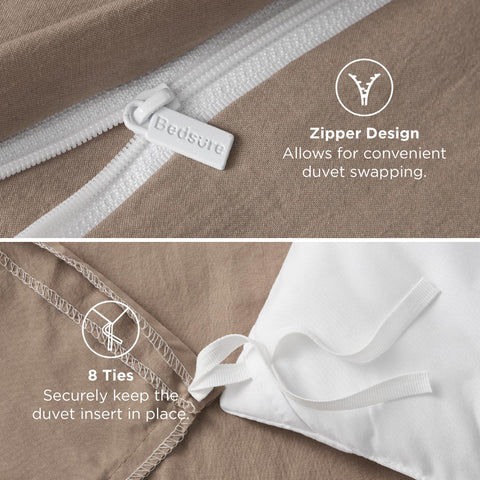 Bedsure duvet measured with tape to show oversized king dimensions and fit