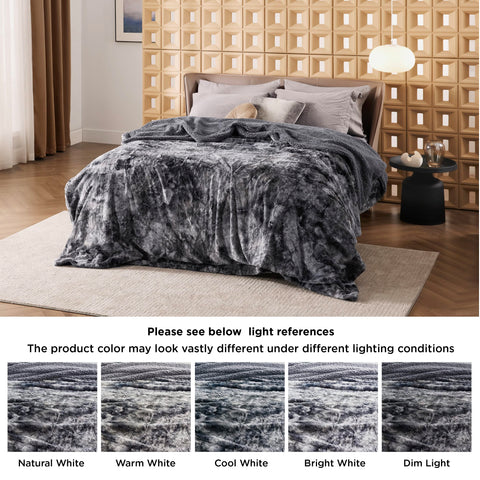 Bedsure blanket next to person showing 90x90 size and full coverage benefit