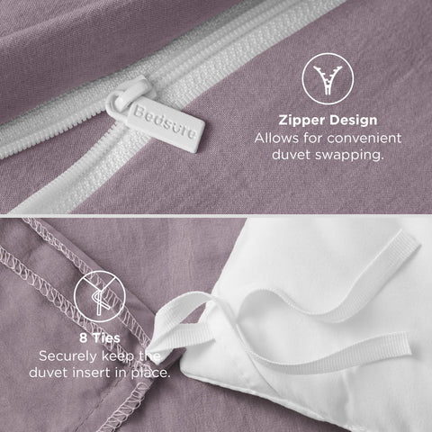 Bedsure duvet cover next to ruler showing queen dimensions and scale for sizing clarity