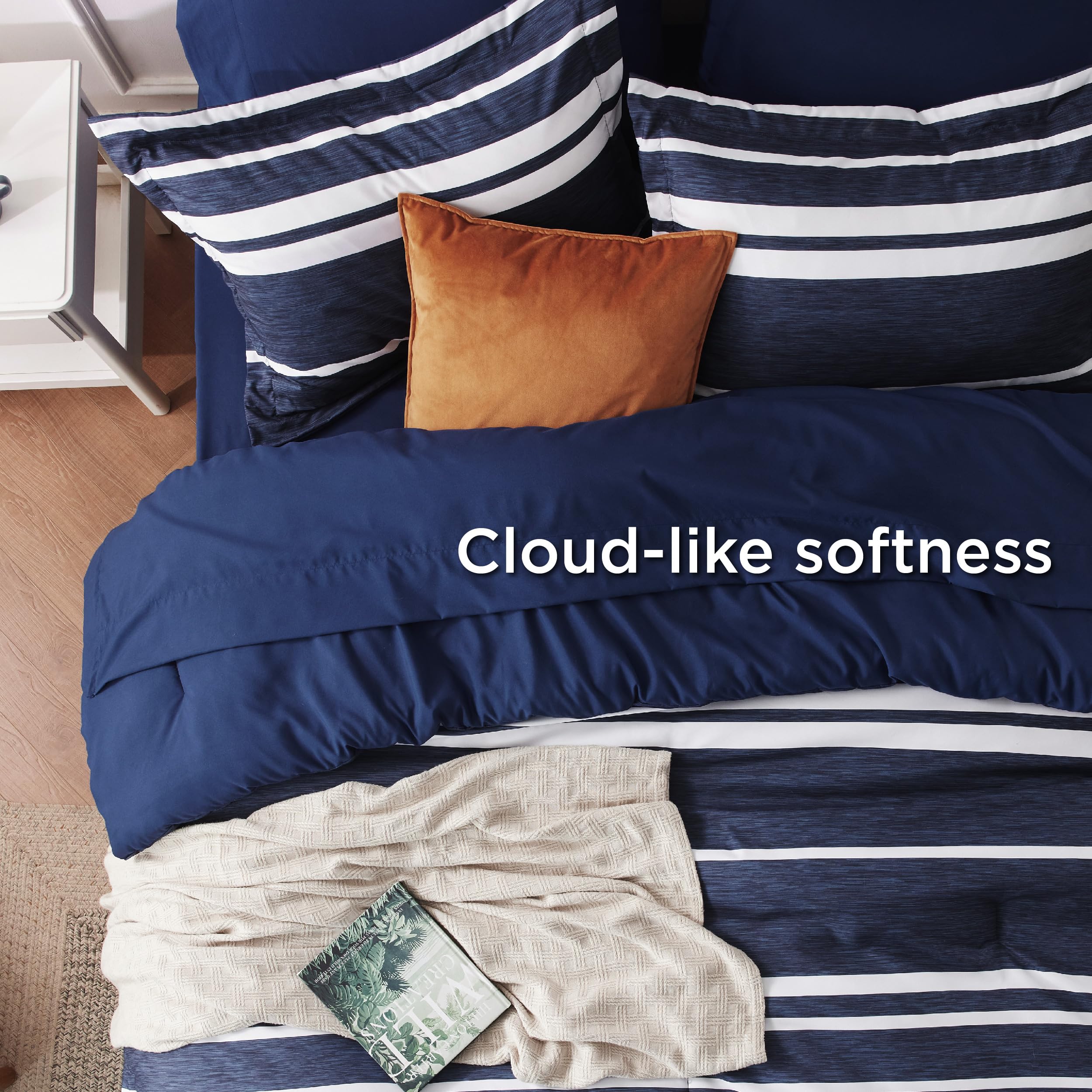 Bedsure Twin XL comforter beside ruler showing dimensions for proper sizing