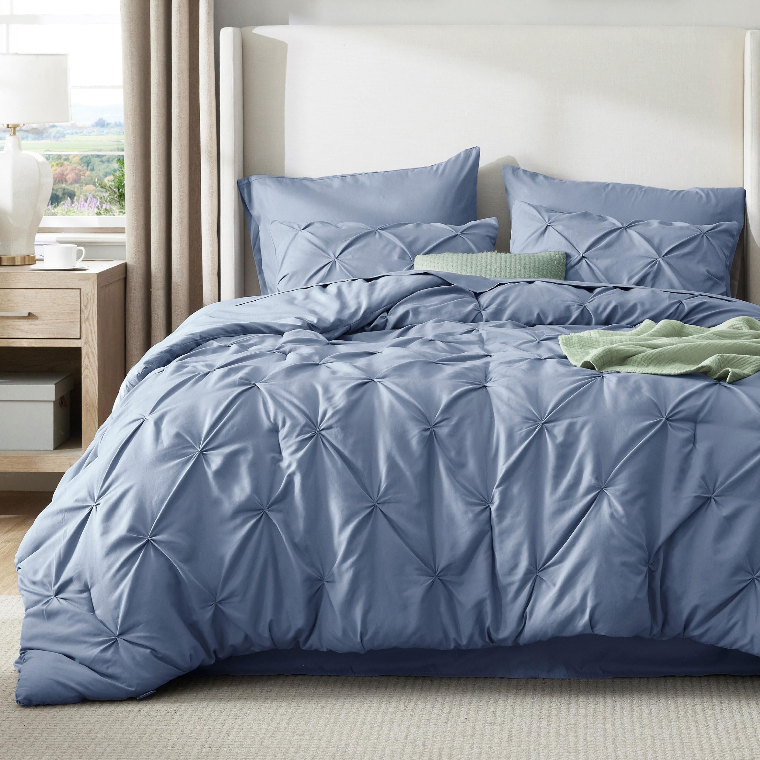 Bedsure slate blue comforter close-up showing soft brushed microfiber feel