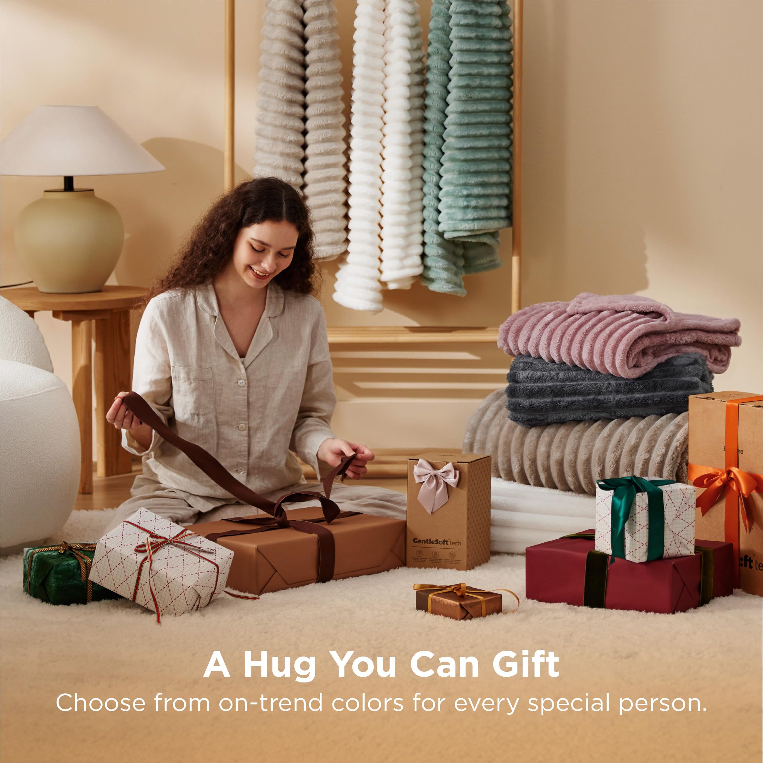 Bedsure folded throw on shelf showing compact storage and neat look benefit