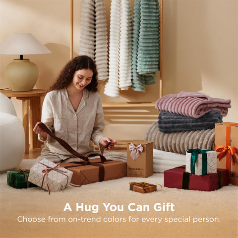 Bedsure folded throw on shelf showing compact storage and neat look benefit