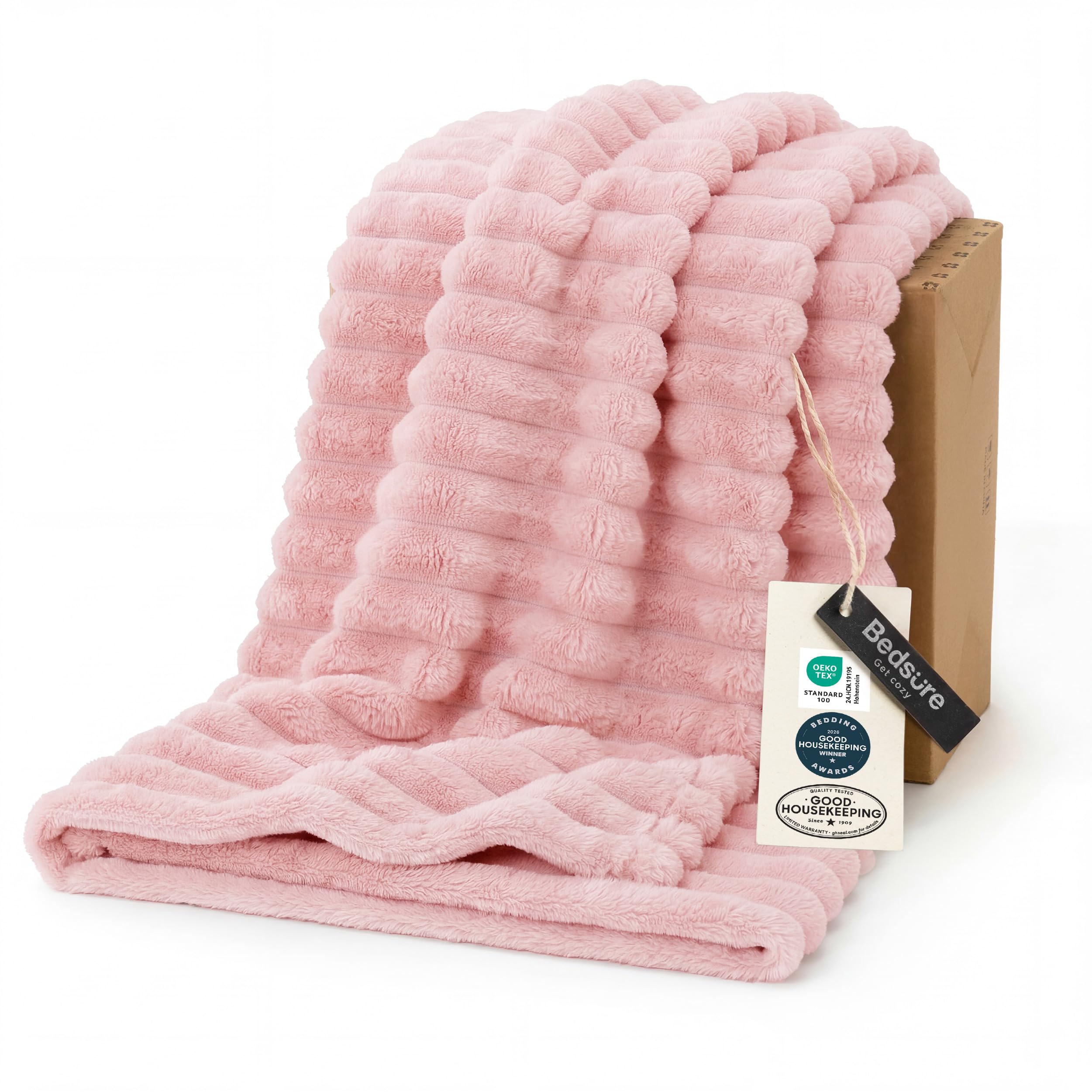 Bedsure throw front view showing coral pink color and inviting look