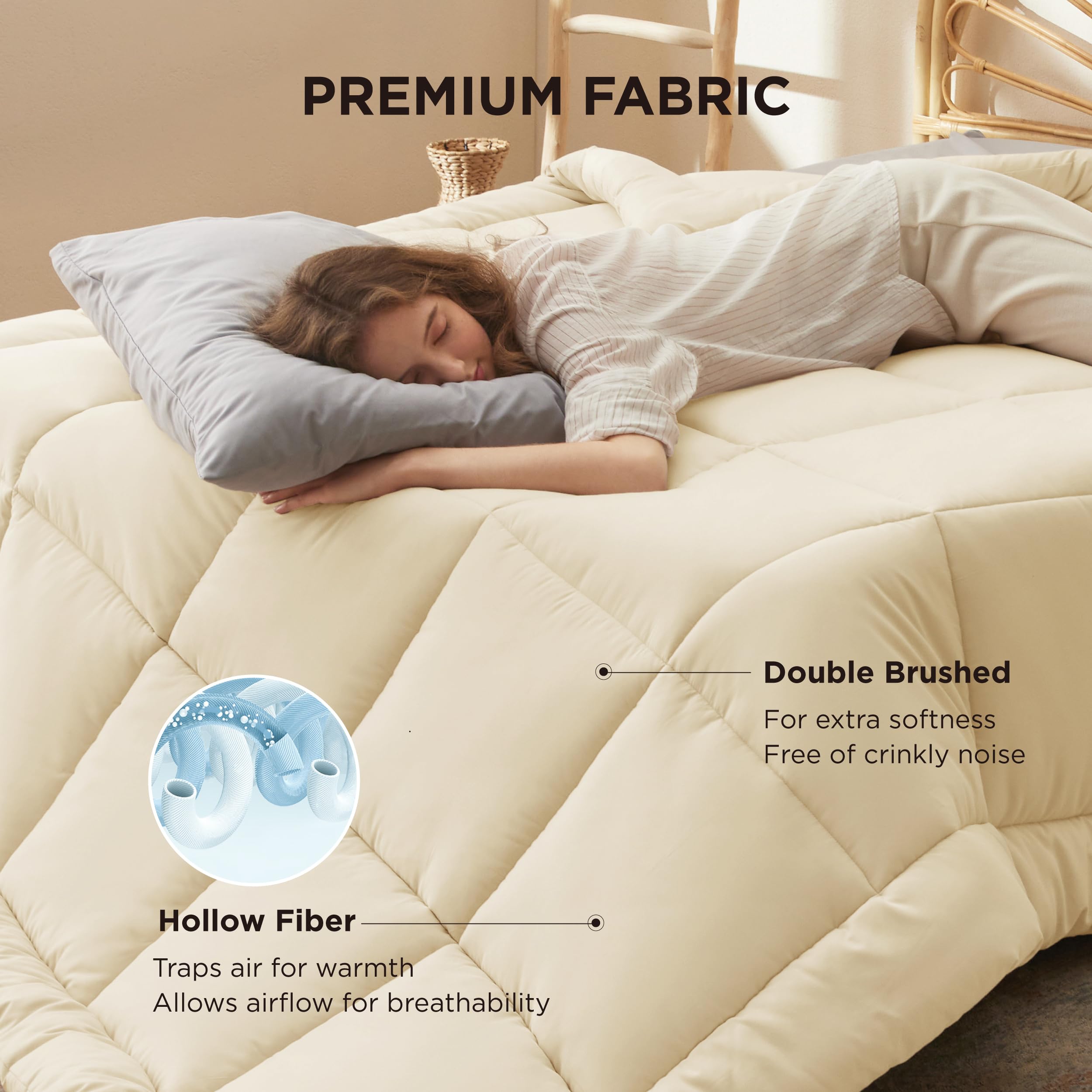 Bedsure soft fill texture close-up highlighting plush loft and breathable comfort