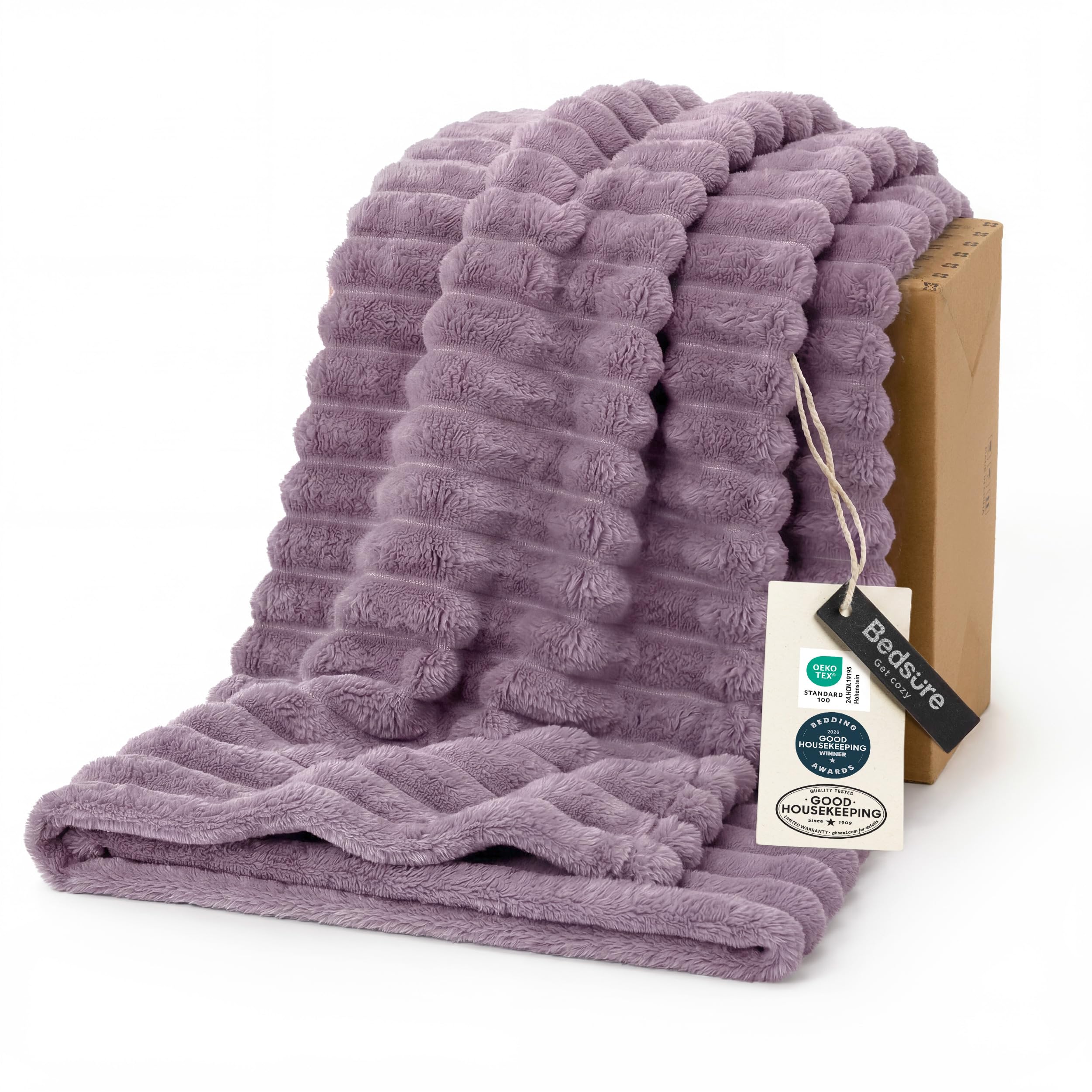 Bedsure throw front view showing soft purple color and cozy look