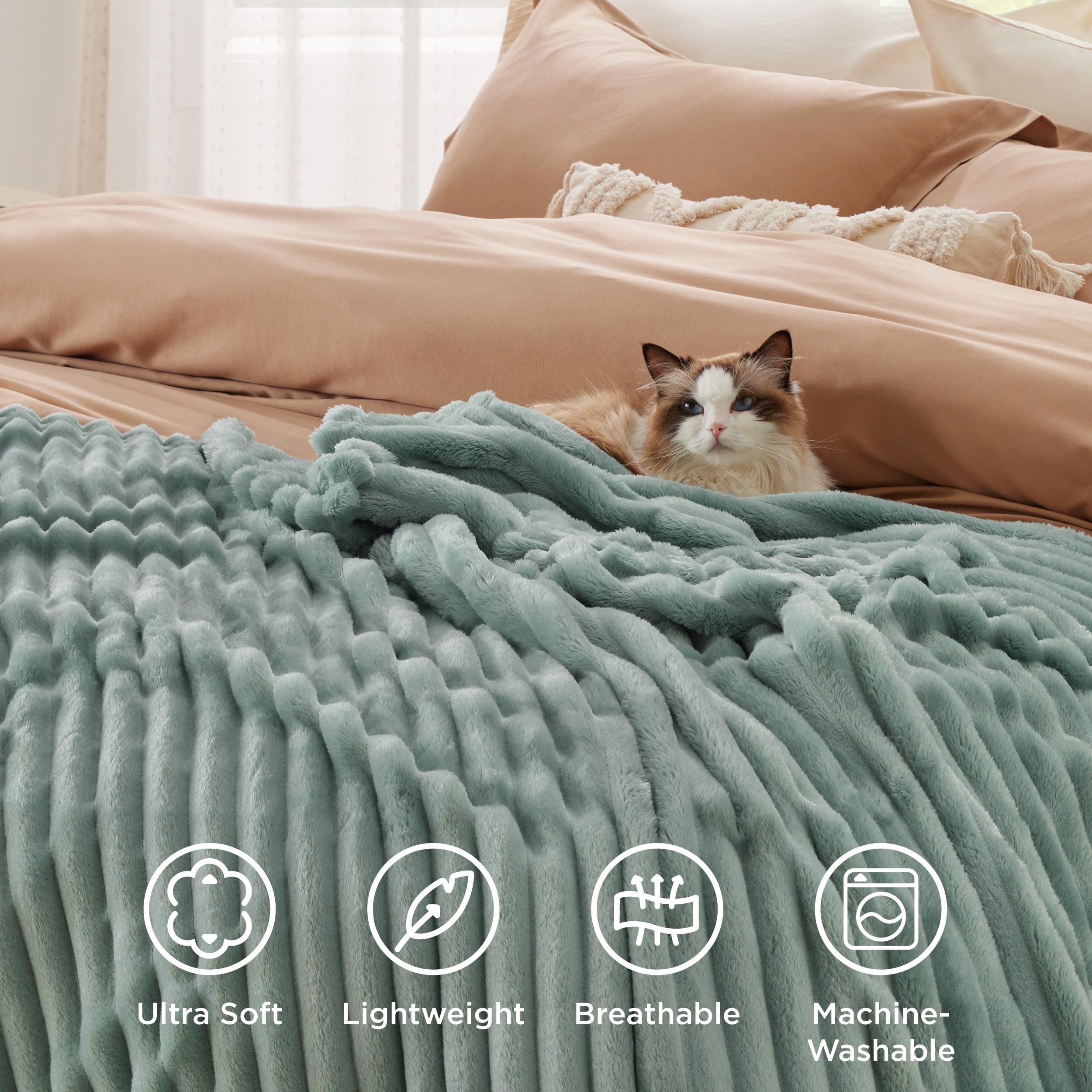 Bedsure next to laptop showing throw scale and single-person coverage benefit