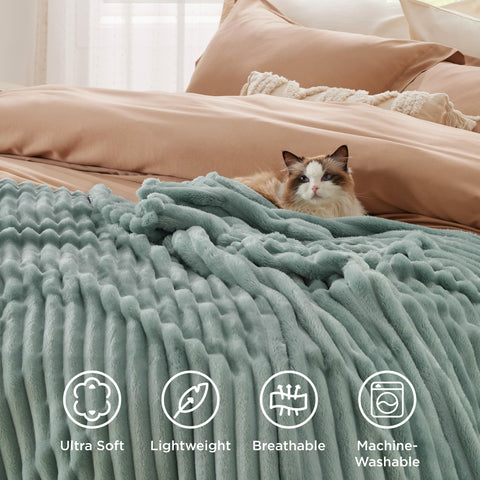 Bedsure next to laptop showing throw scale and single-person coverage benefit
