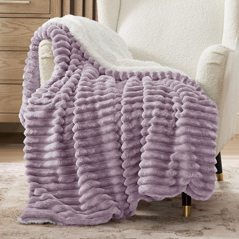 Bedsure blanket front folded showing purple stripe pattern and polished look