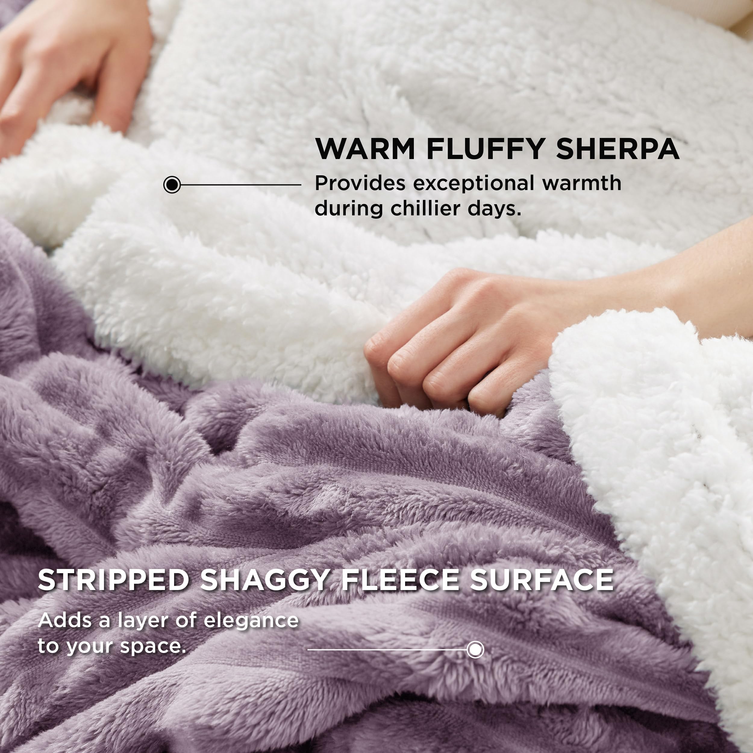 Bedsure reverse sherpa side showing plush pile for warmth and cushioning