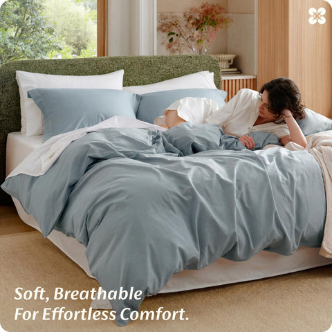 Bedsure hand touching fabric showing softness and immediate comfortable hand-feel
