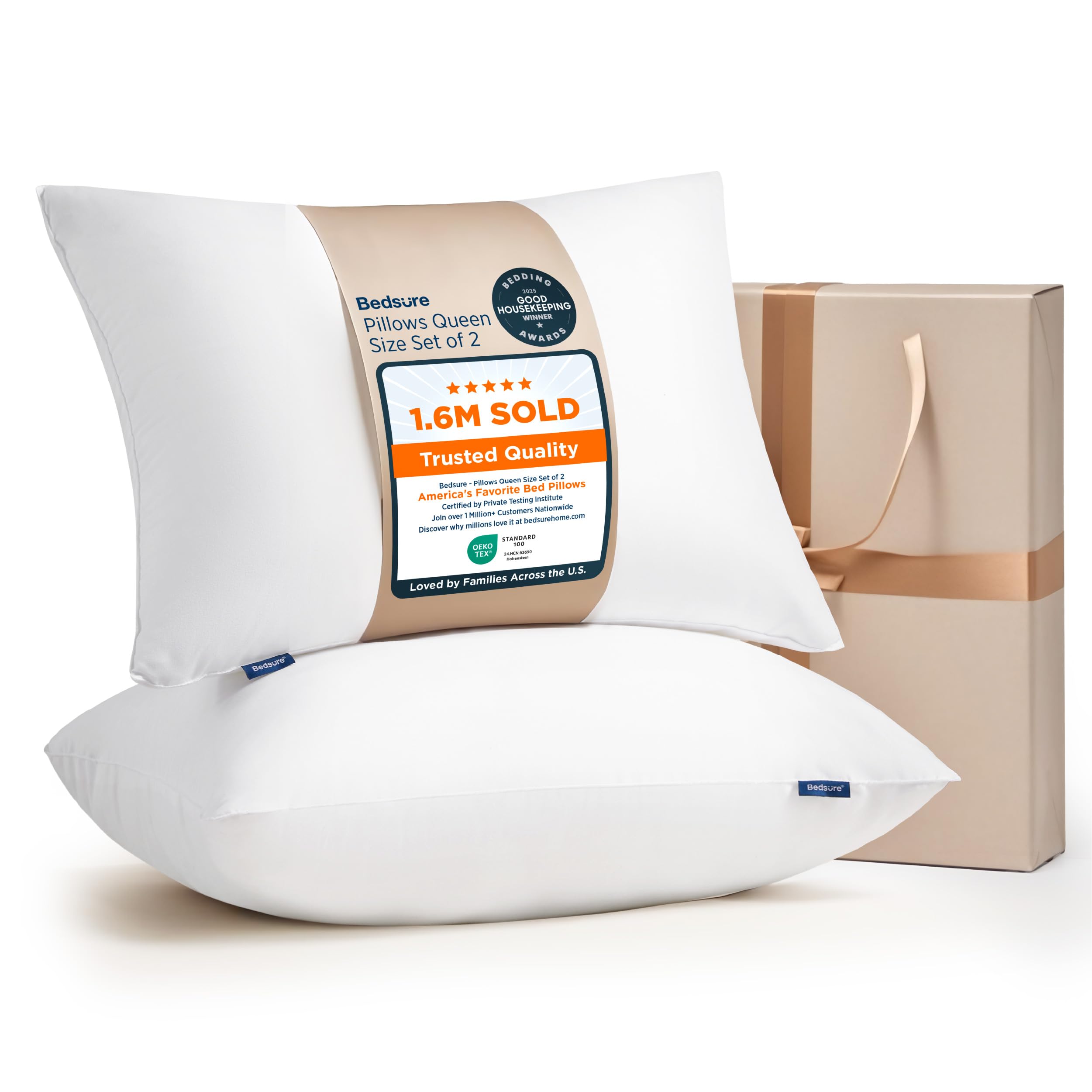Bedsure standard pillow front packaging showing plush comfort and value