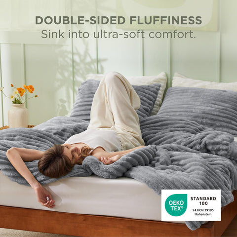 Bedsure close-up of ribbed stripe texture showing soft detail and cozy feel
