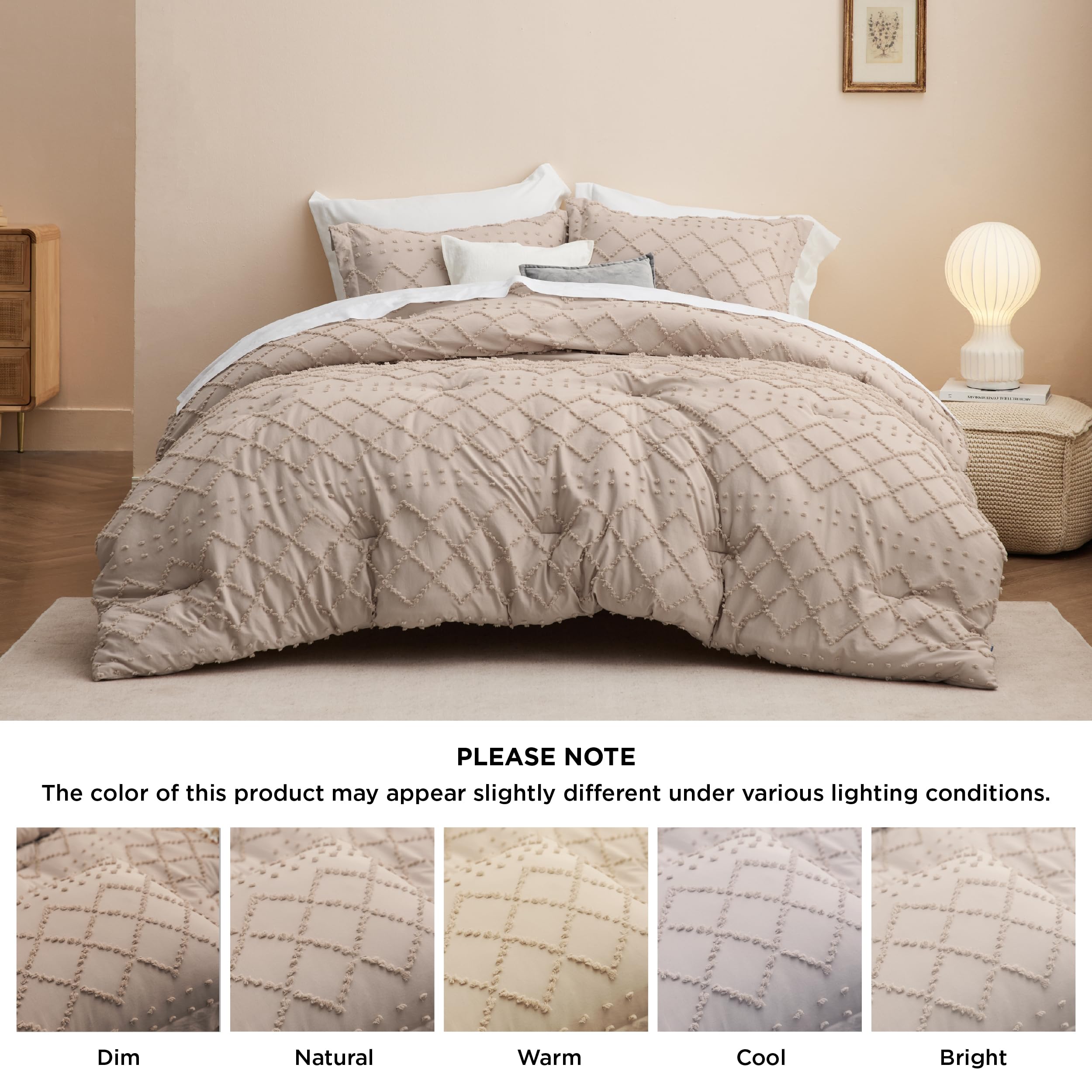 Bedsure in styled farmhouse bedroom showing versatile neutral tone and layered decor benefits