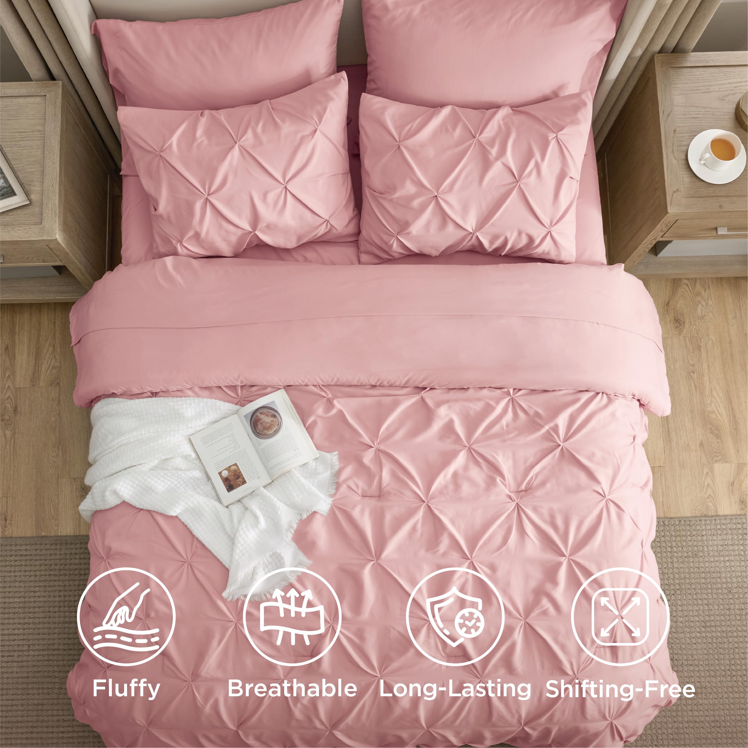 Bedsure lifestyle bedroom scene demonstrating cozy, hotel-inspired ambiance and color pop