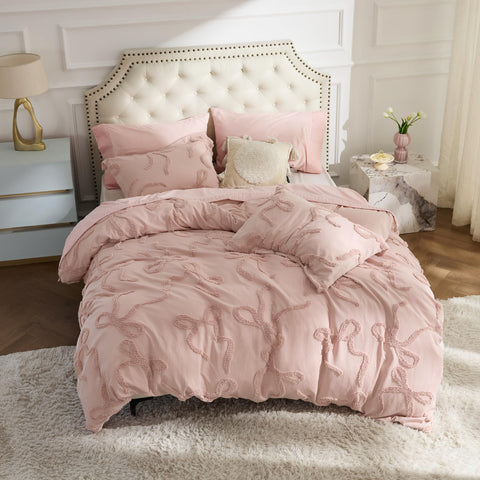 Bedsure styled bedroom with the queen comforter creating a cozy pink room aesthetic