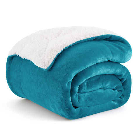Bedsure teal front view showing soft flannel surface and cozy look