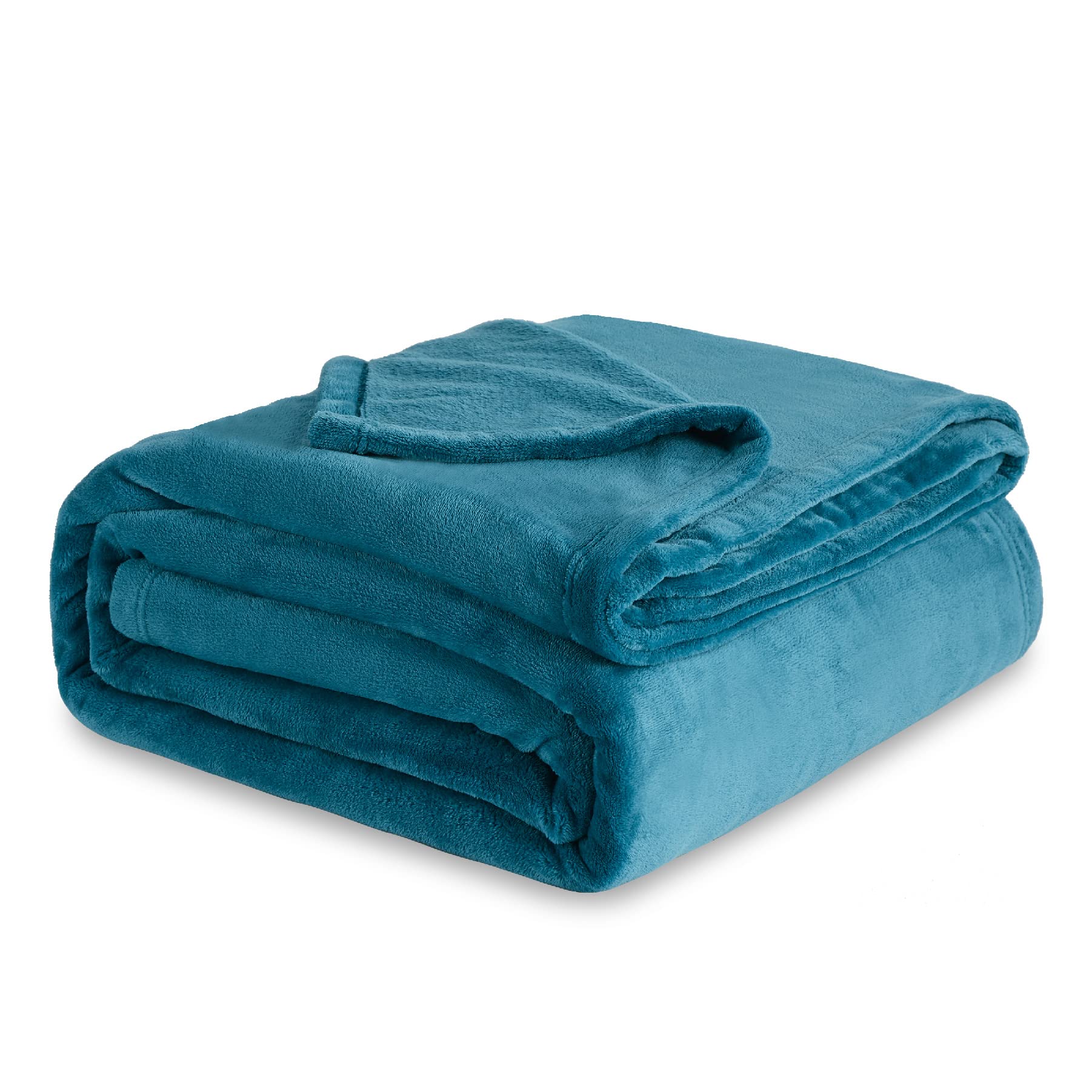 Bedsure teal king front view showing full blanket coverage and cozy look