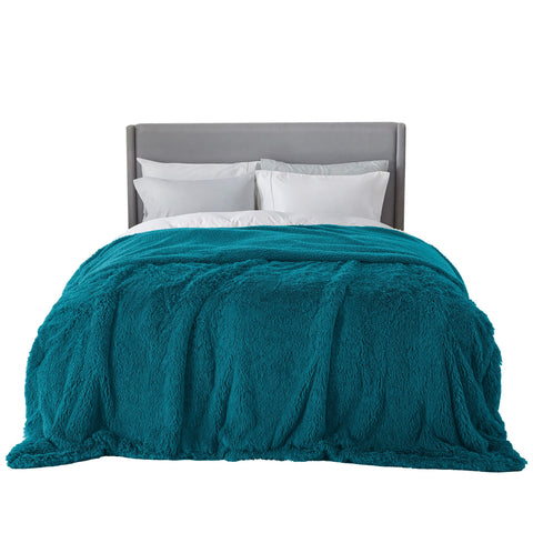 Bedsure teal queen blanket front view showing plush color and coverage