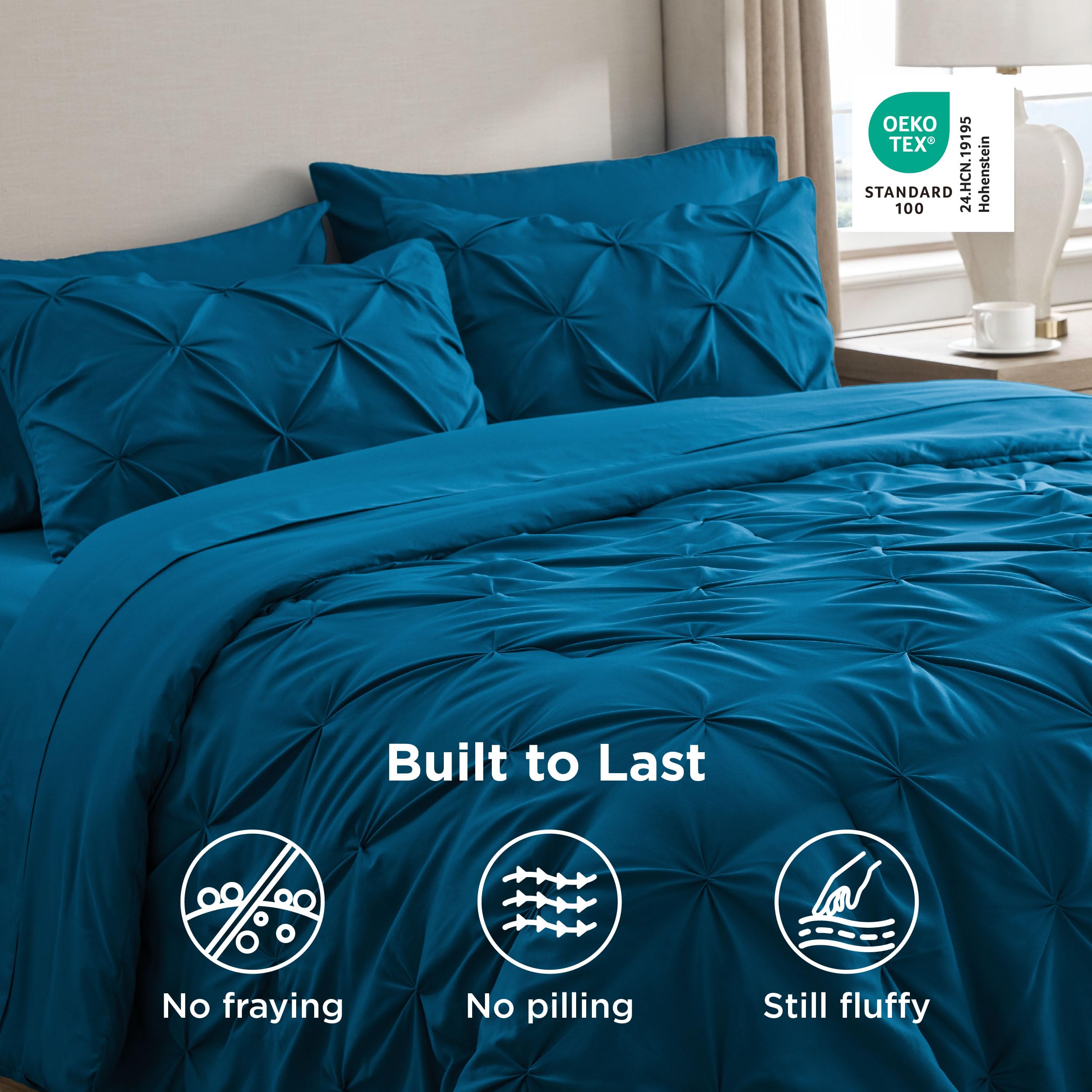Bedsure comforter next to mattress showing California King scale for proper fit