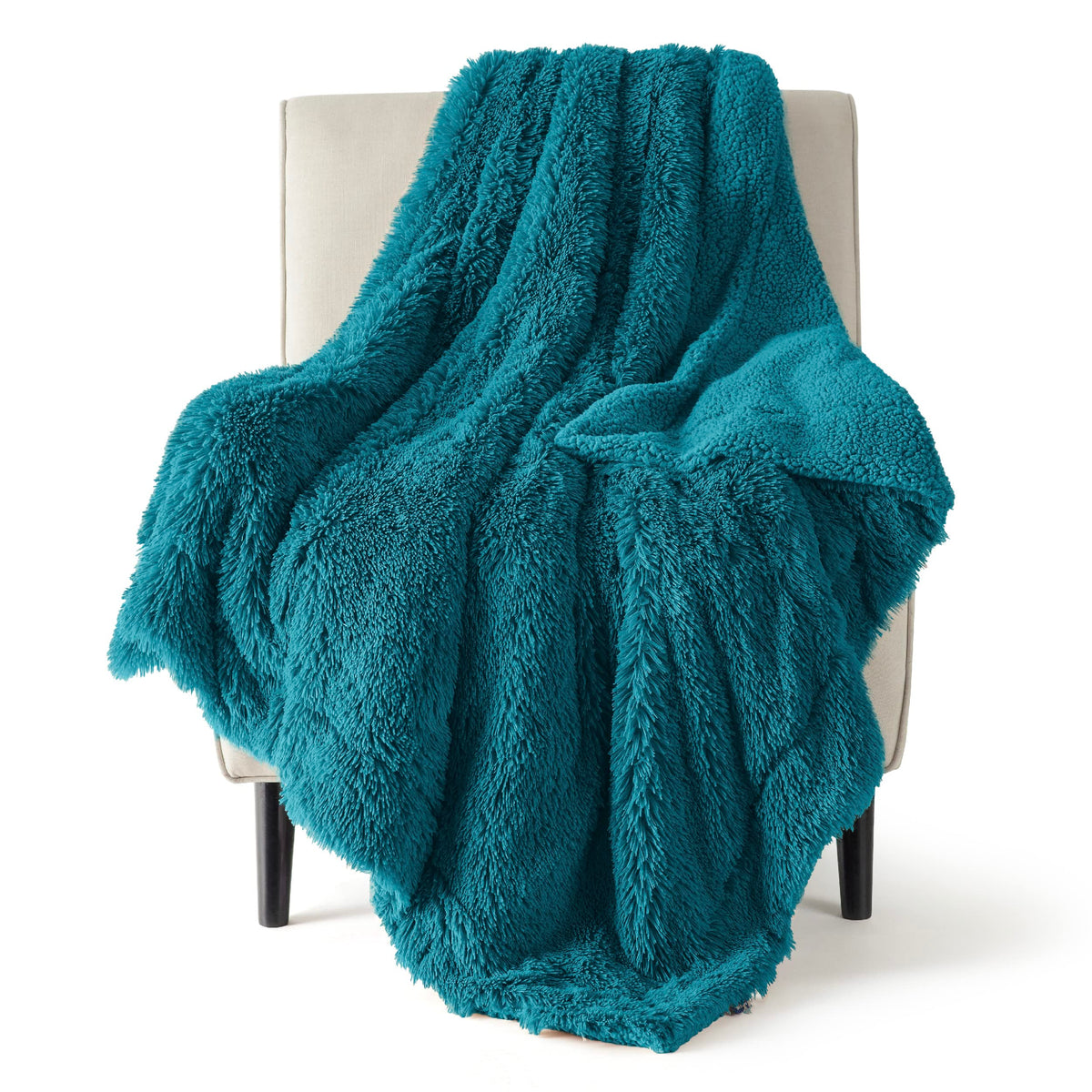 Bedsure teal throw front view showing plush look and decorative benefit