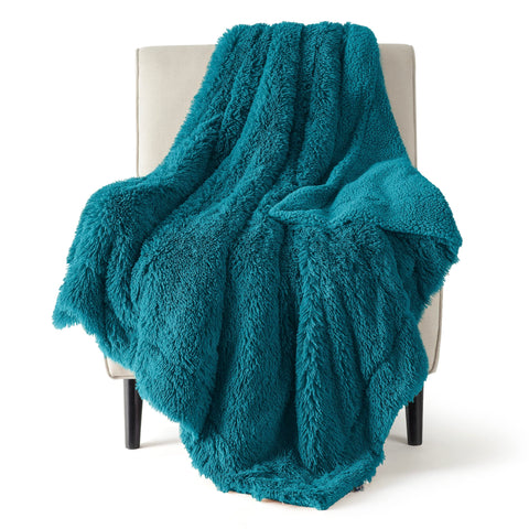 Bedsure teal throw front view showing plush look and decorative benefit