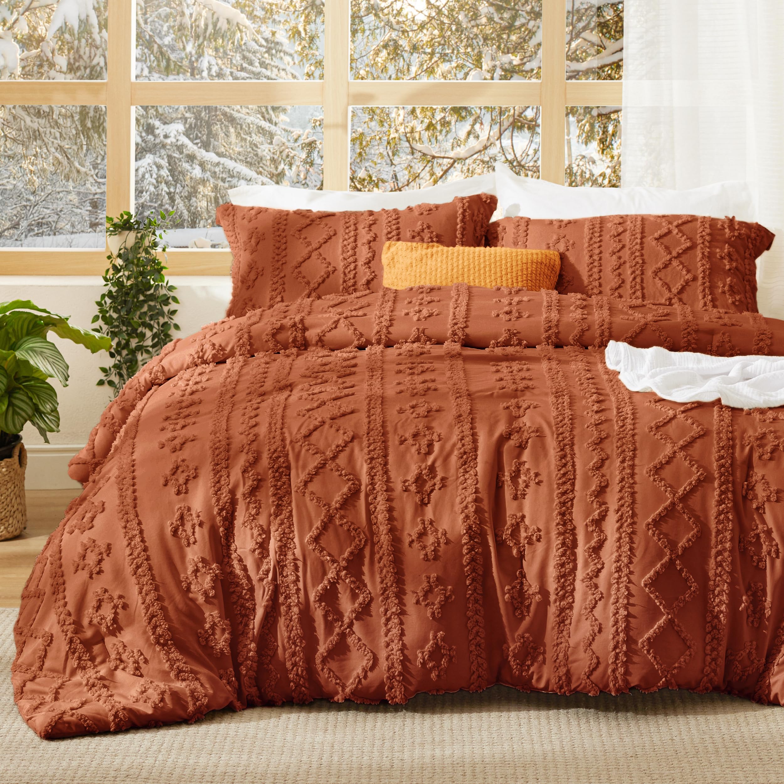 Bedsure terracotta comforter front view showing warm color and full coverage