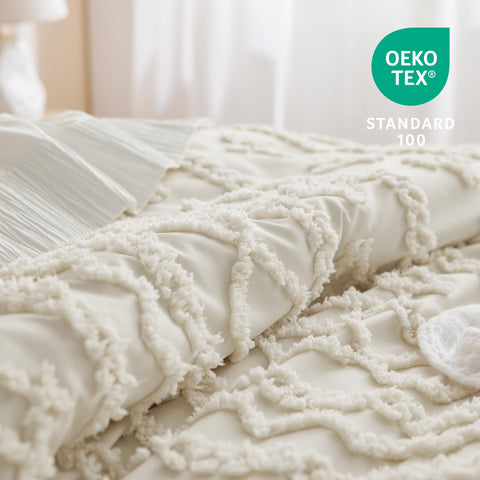 Bedsure jacquard weave closeup showing soft fabric texture and gentle hand benefit