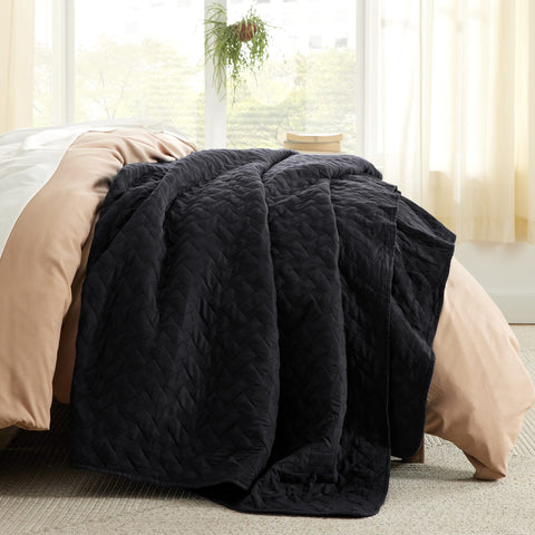Bedsure close-up of brushed microfiber texture highlighting soft, quiet finish for comfort