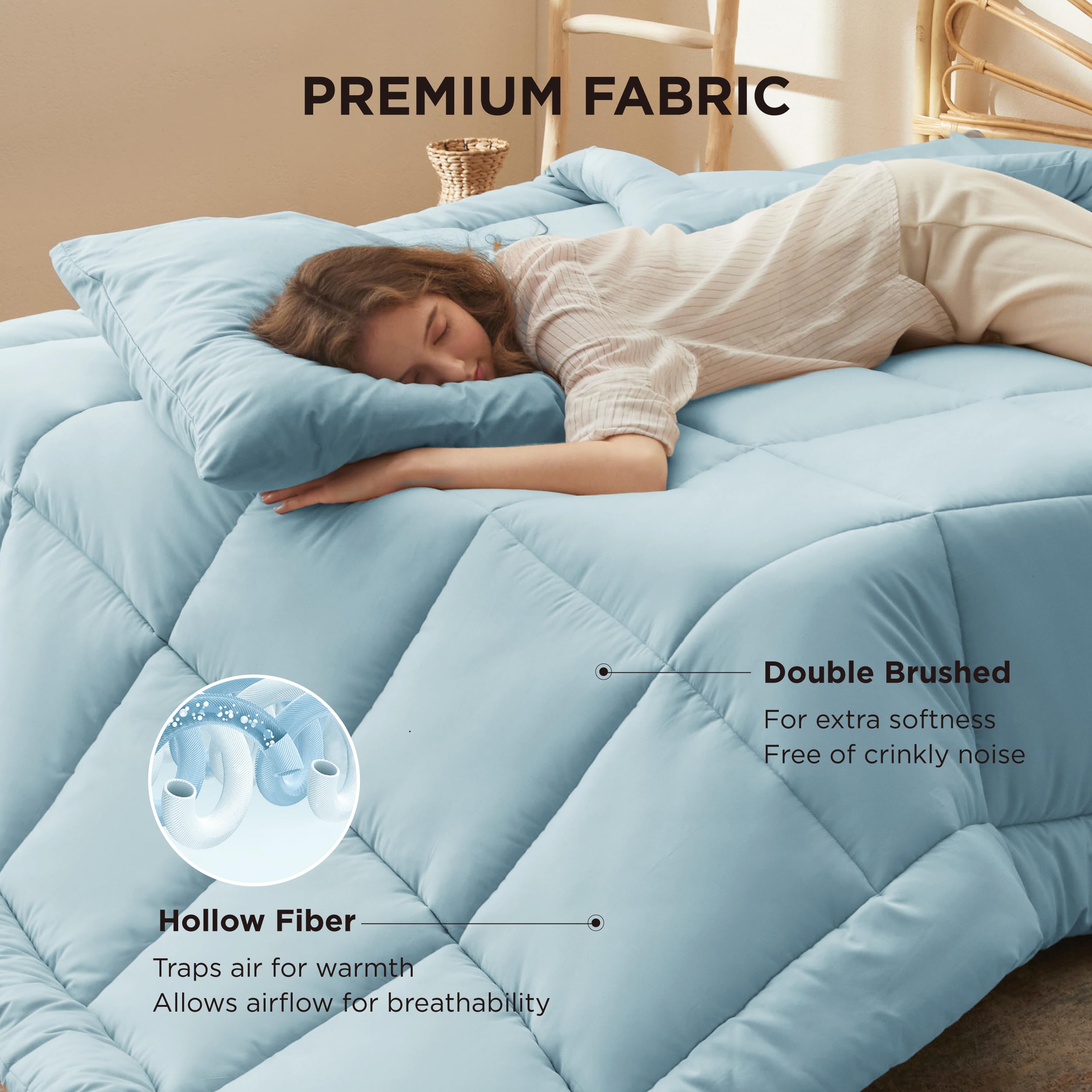 Bedsure fabric texture closeup showing soft shell and comfortable hand feel