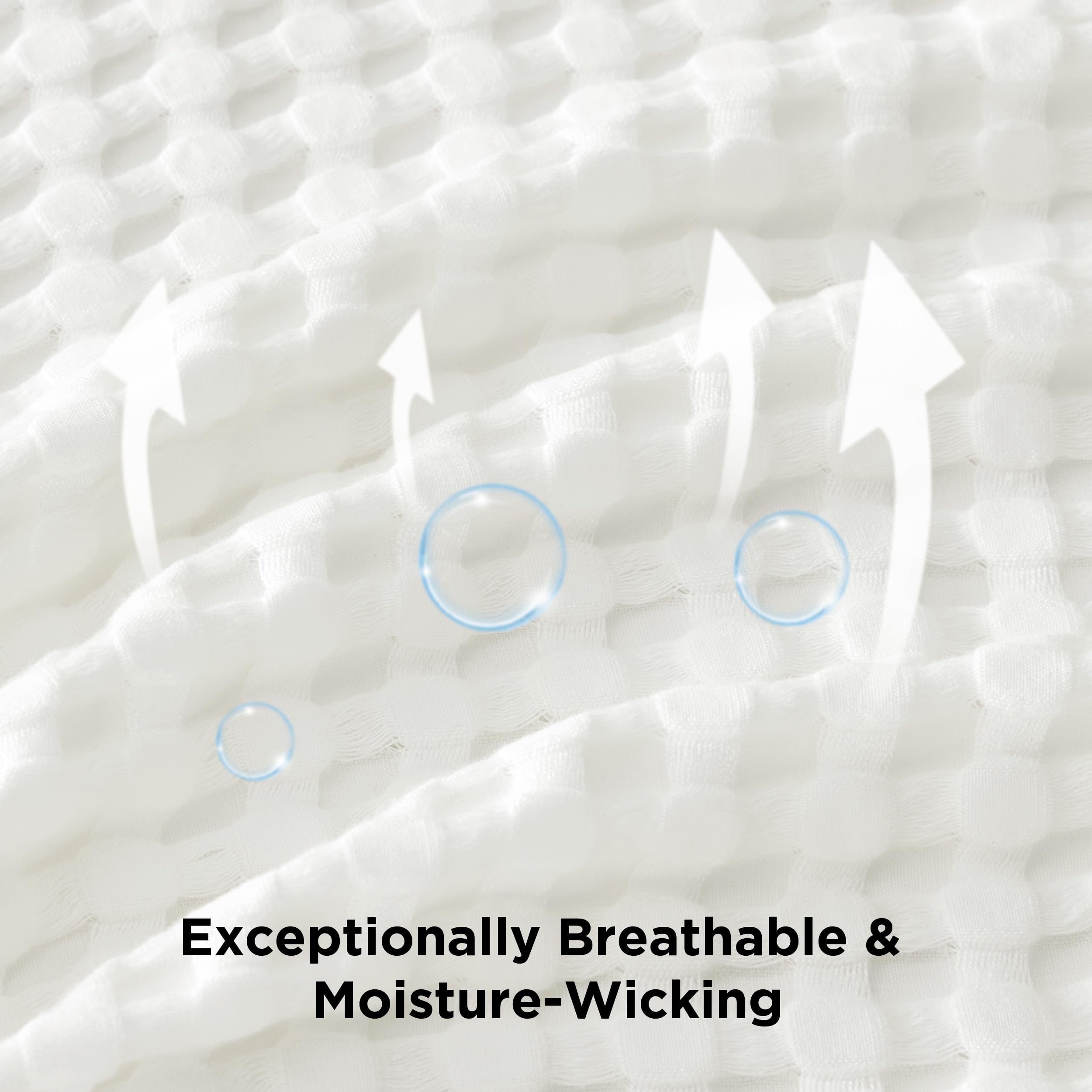 Bedsure hand touching waffle texture emphasizes soft feel and comfortable breathability