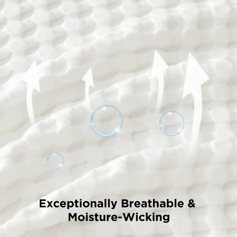 Bedsure hand touching waffle texture emphasizes soft feel and comfortable breathability