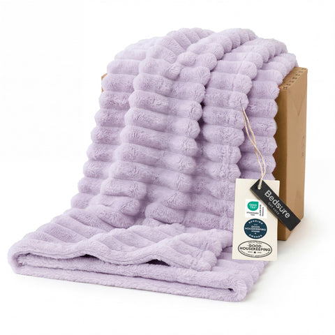 Bedsure front view folded Lavender Fog throw showing neat styling and cozy look