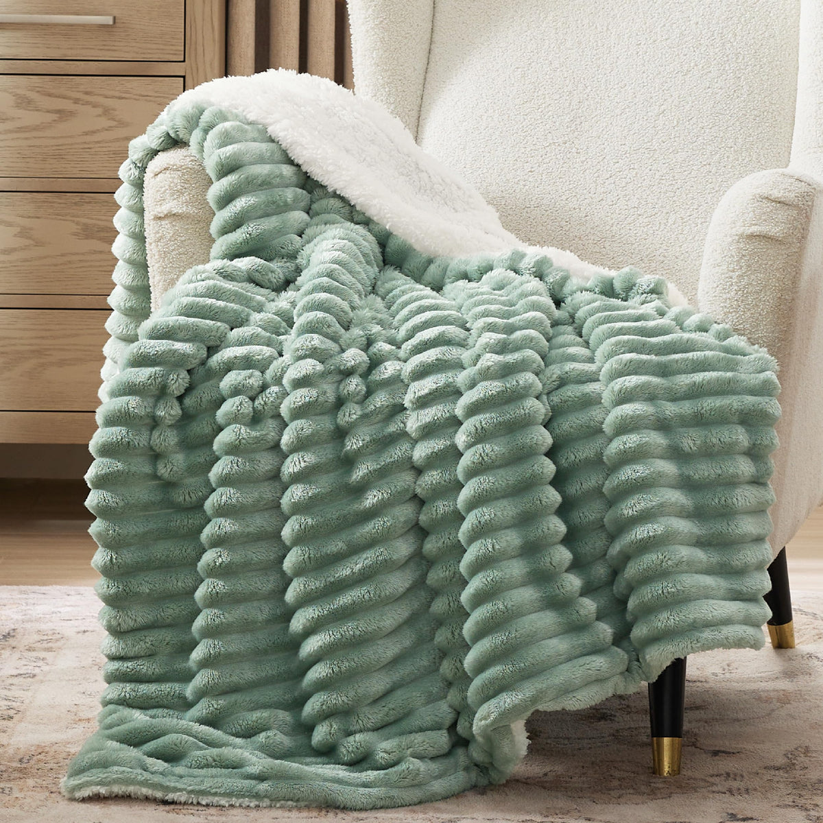Bedsure throw front view sage green showing clean styling and cozy appeal