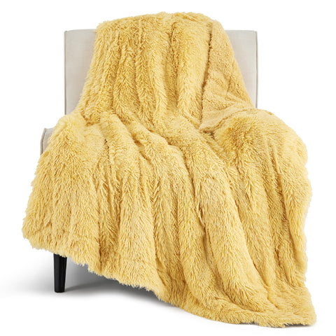 Bedsure front view of light yellow throw showing decorative look and comfort