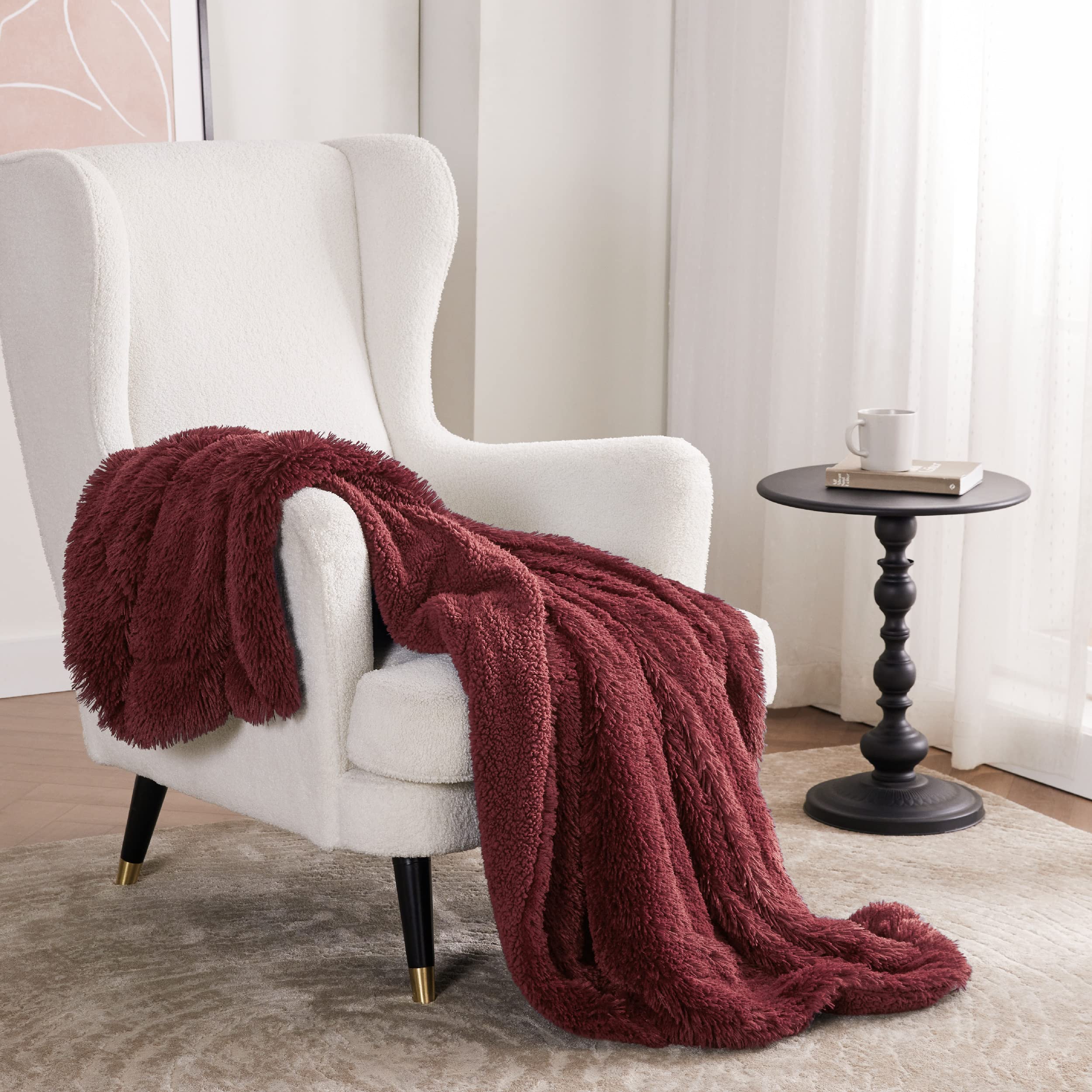 Bedsure blanket on chair showing 50x60 size scale