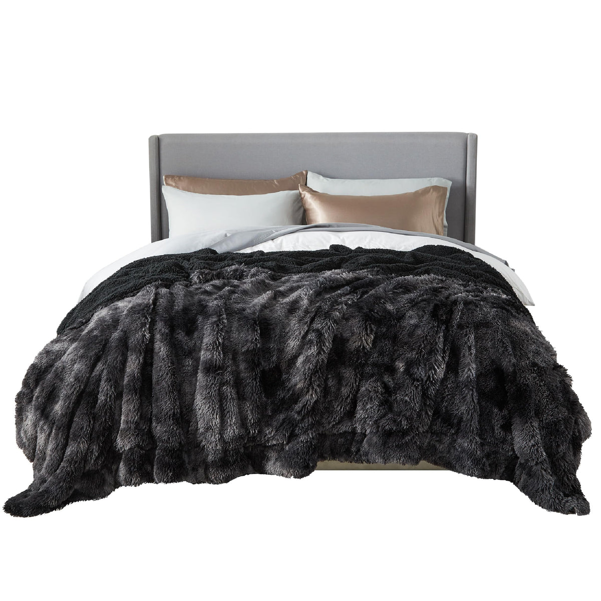 Bedsure tie-dye black full blanket on bed shows cozy decor benefit