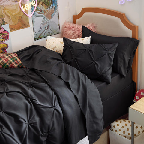 Bedsure styled twin bed with comforter and sheets showing modern bedroom appeal