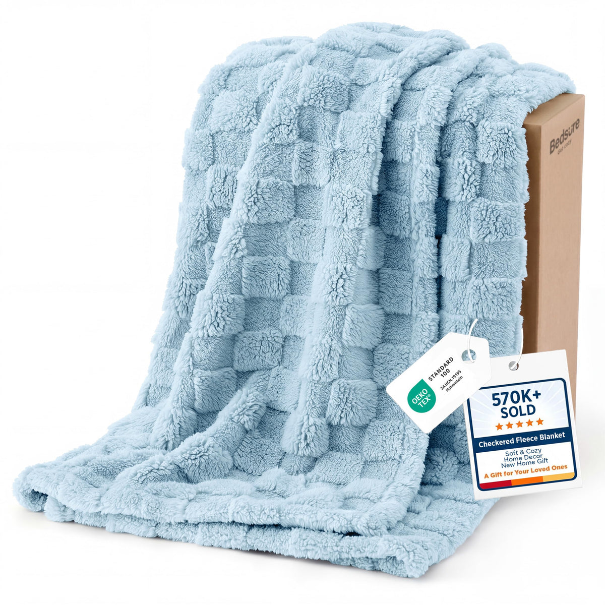 Bedsure light blue twin blanket front view showing soft texture and cozy appeal