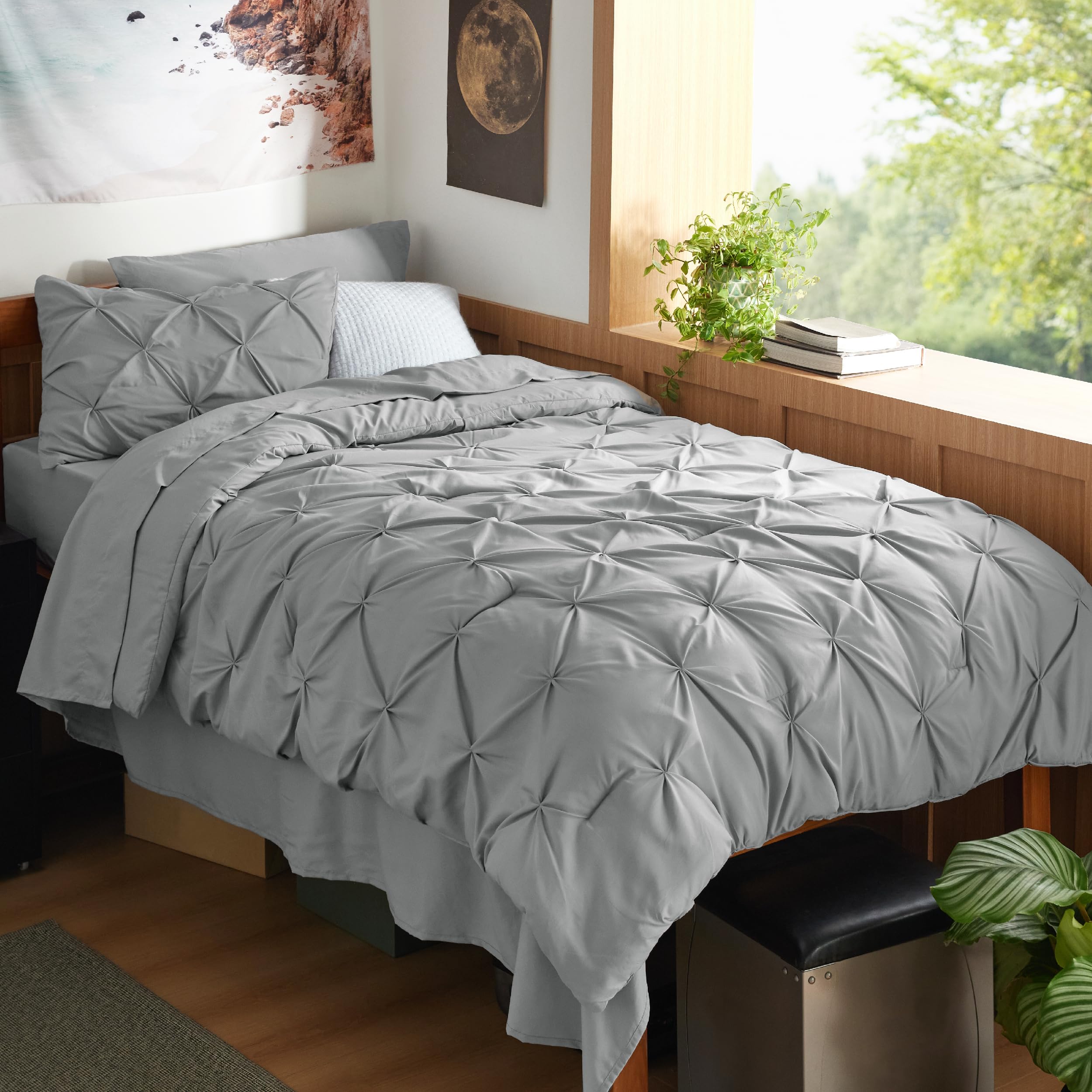 Bedsure front packaging box showing complete twin xl gray set for easy setup
