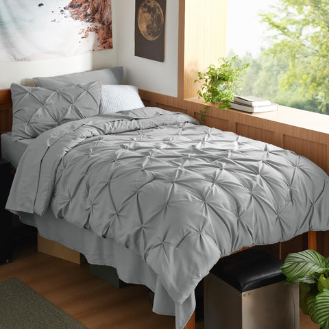 Bedsure front packaging box showing complete twin xl gray set for easy setup