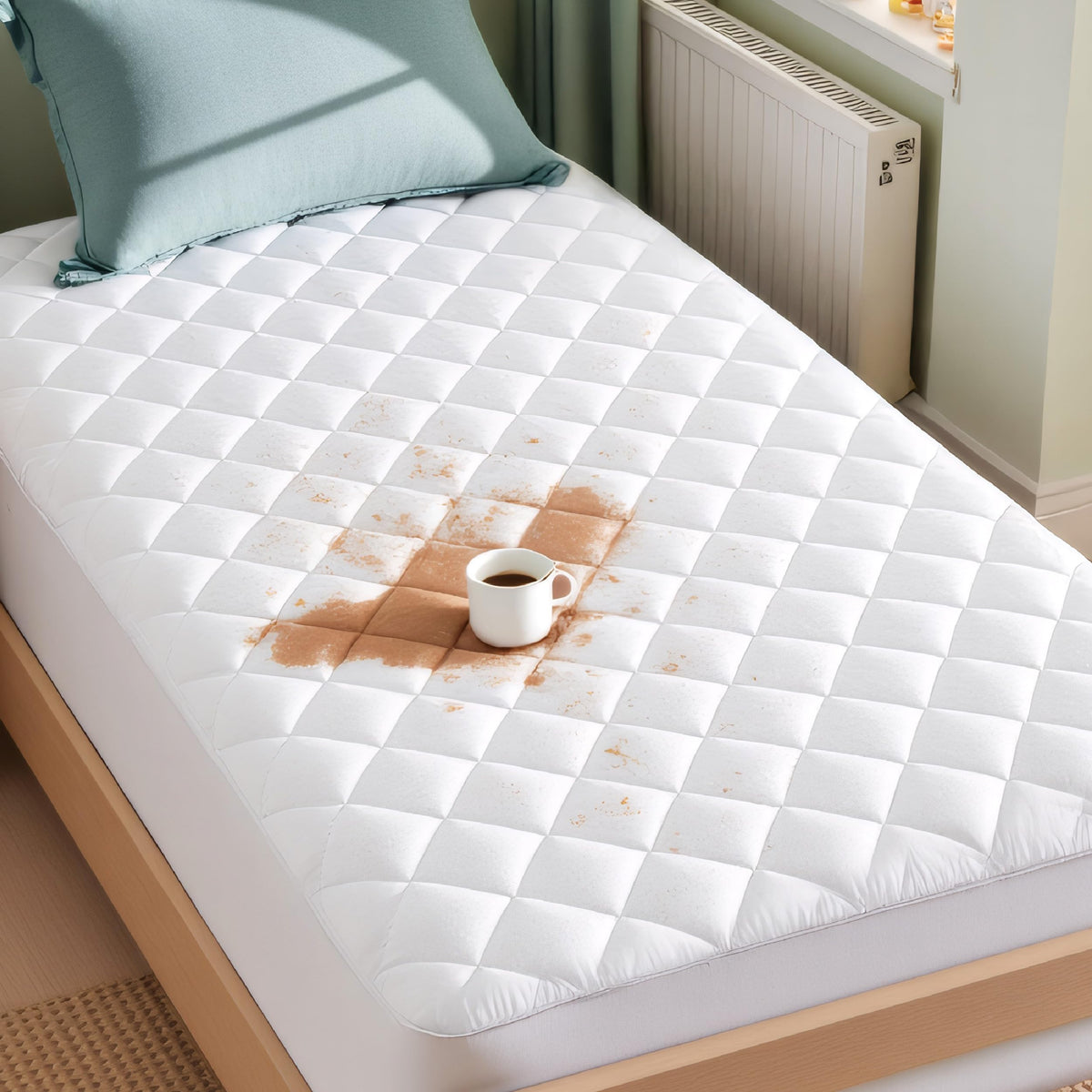 Bedsure front view showing white quilted protector and smooth finish for cozy comfort