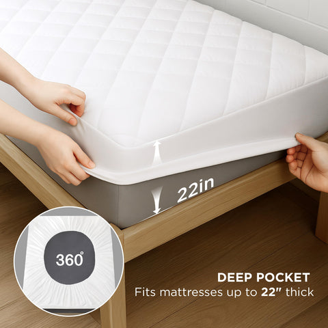 Bedsure protector on a dorm Twin XL bed showing practical, clean lifestyle setup