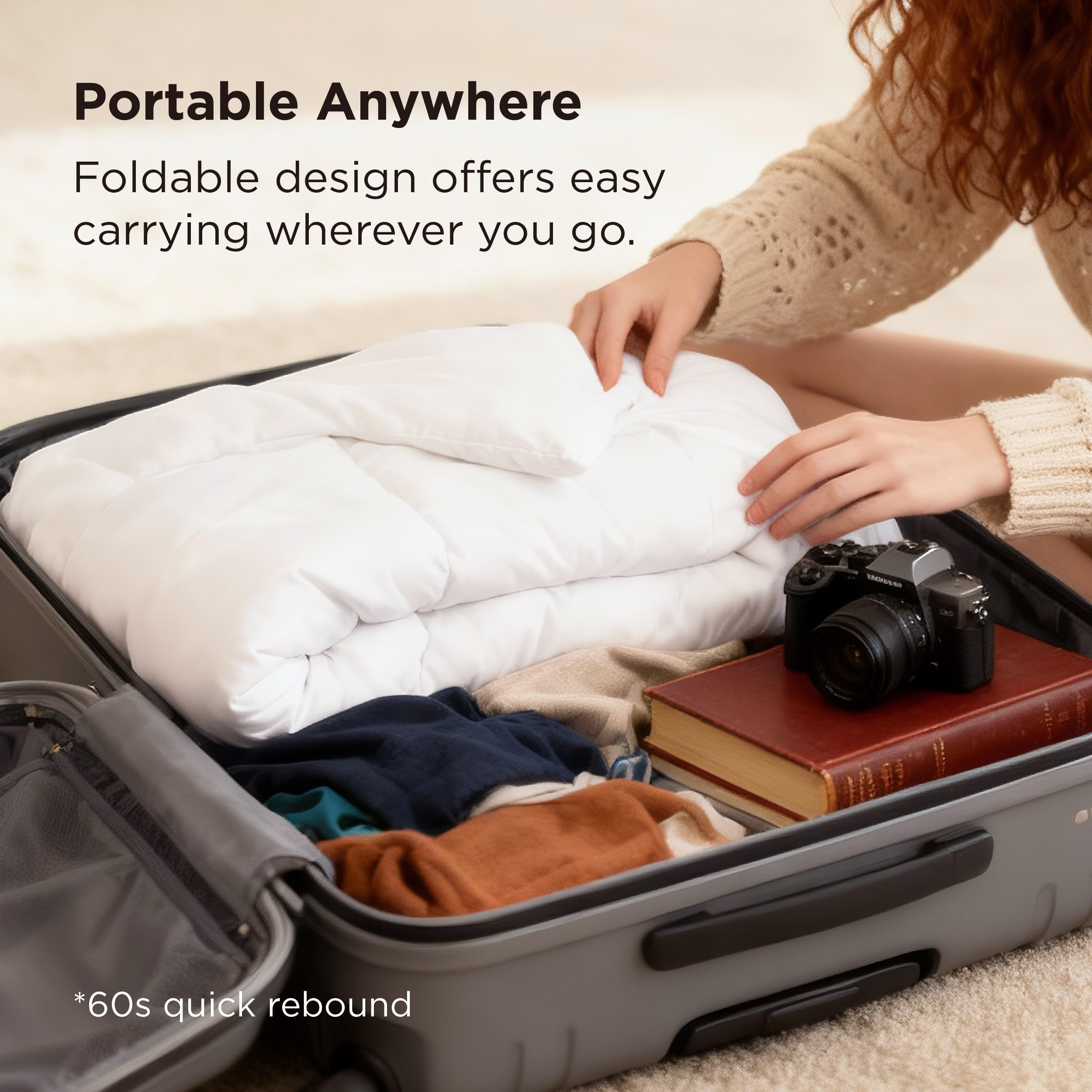 Bedsure side profile revealing loft and medium-weight fill for year-round warmth balance