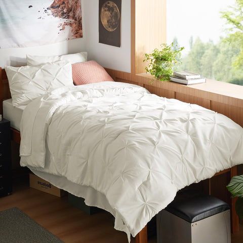 Bedsure Twin XL front packaging showing ivory comforter set and includes pieces